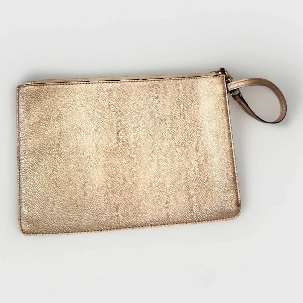 CALVIN‎ KLEIN Metallic Blush Powder Pink Vegan Faux Leather Zip Wristlet Clutch - Picture 5 of 6